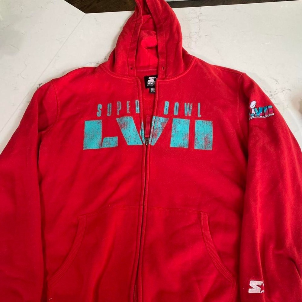 Starter Super Bowl LVII Full‎ Zip Hoodie Men's Large Red Black  Chiefs Eagles